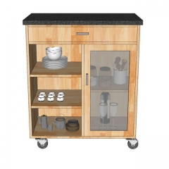 Bàn đảo bếp di động 80x40x85cm gỗ cao su mặt đá 