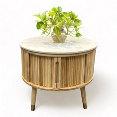 Bàn sofa tròn cửa lùa mặt đá gỗ tần bì 