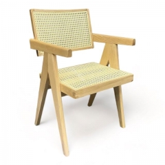 Ghế V-Leg có tay gỗ tần bì lưới mây đan mắt cáo